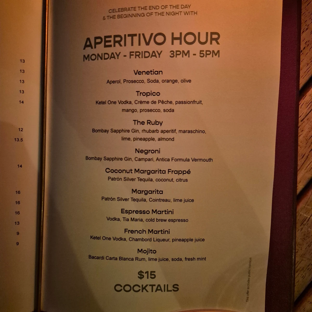 Menu, Mr Percival's