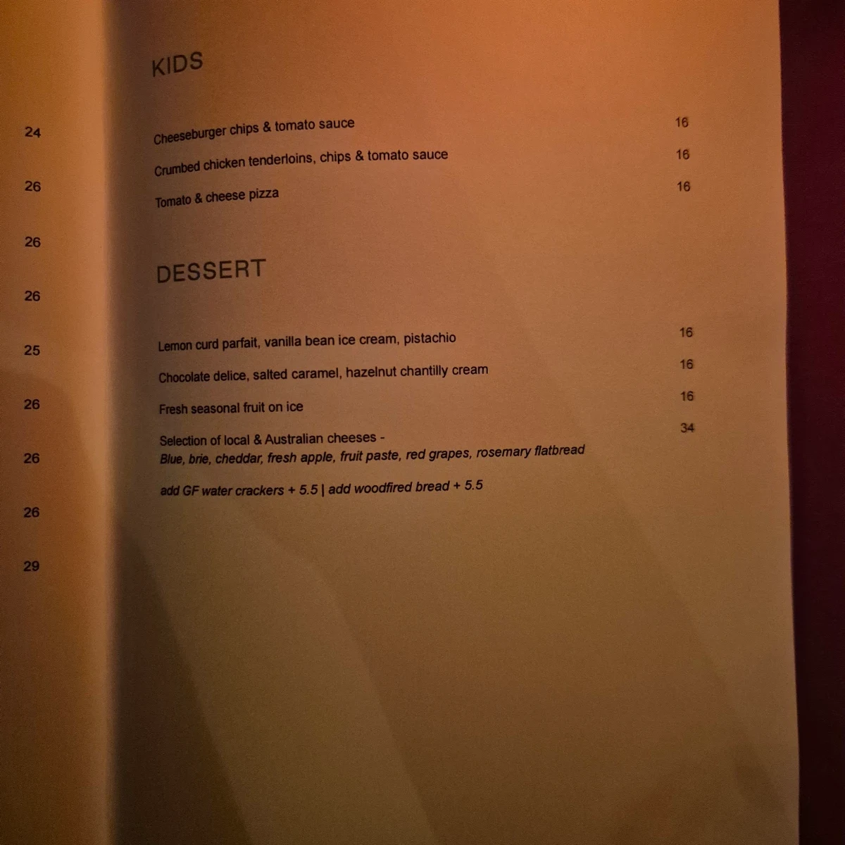 Menu, Mr Percival's