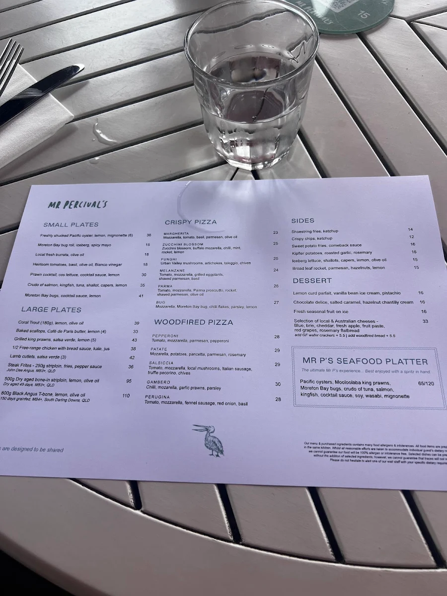 Menu, Mr Percival's