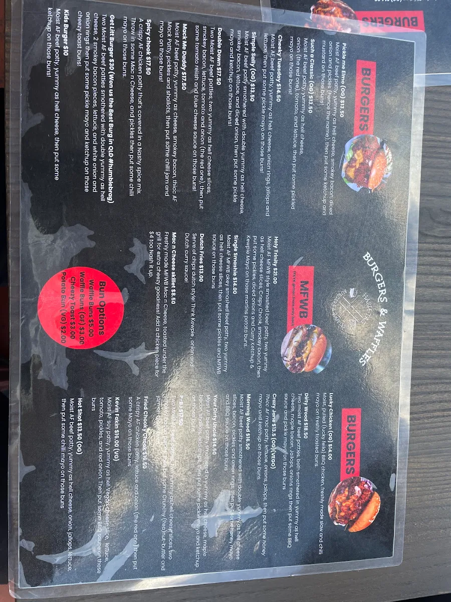 Menu, Hashtag Burgers and Waffles, Capalaba