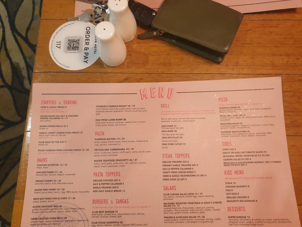Menu, Club Hotel Waterford