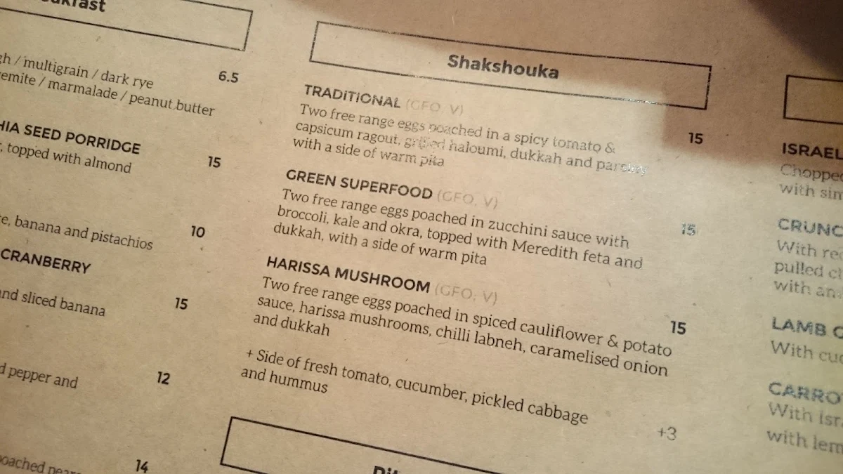 Menu, Spout Cafe