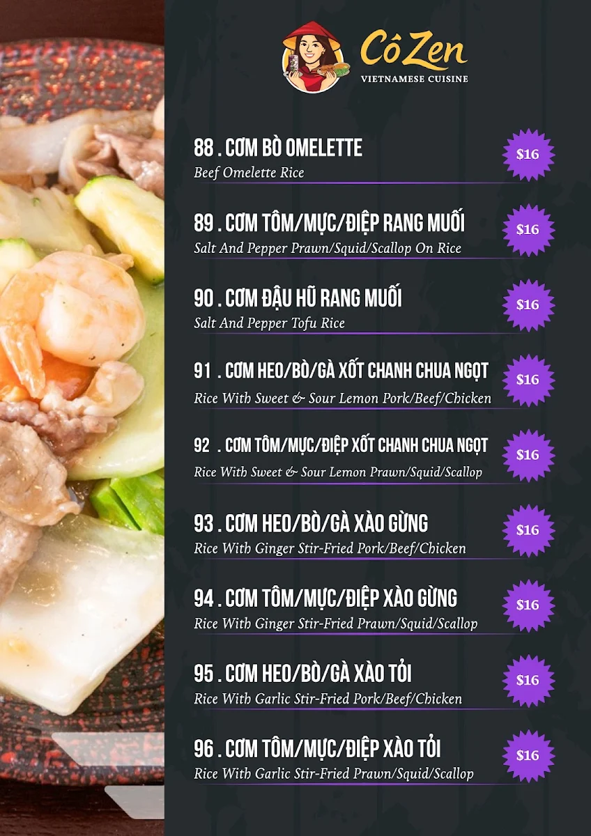 Menu, Co Zen Restaurant