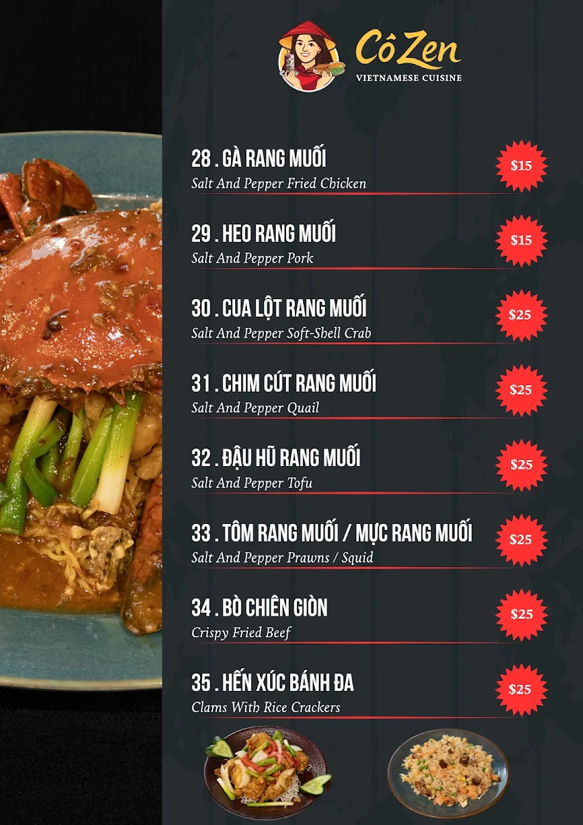 Menu, Co Zen Restaurant