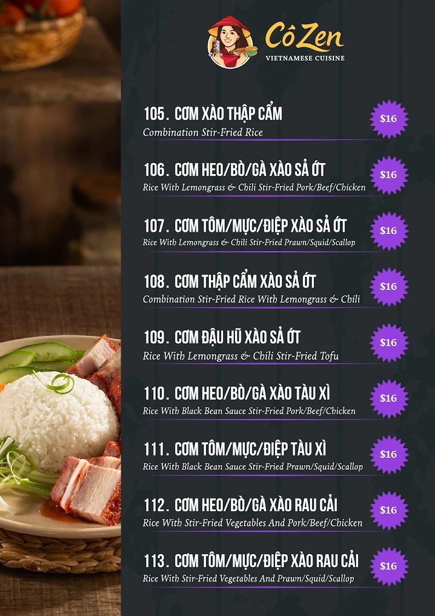 Menu, Co Zen Restaurant
