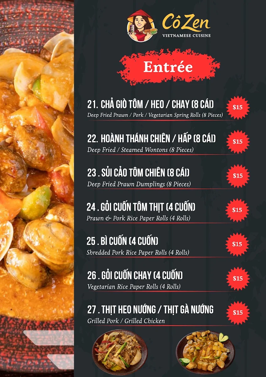 Menu, Co Zen Restaurant