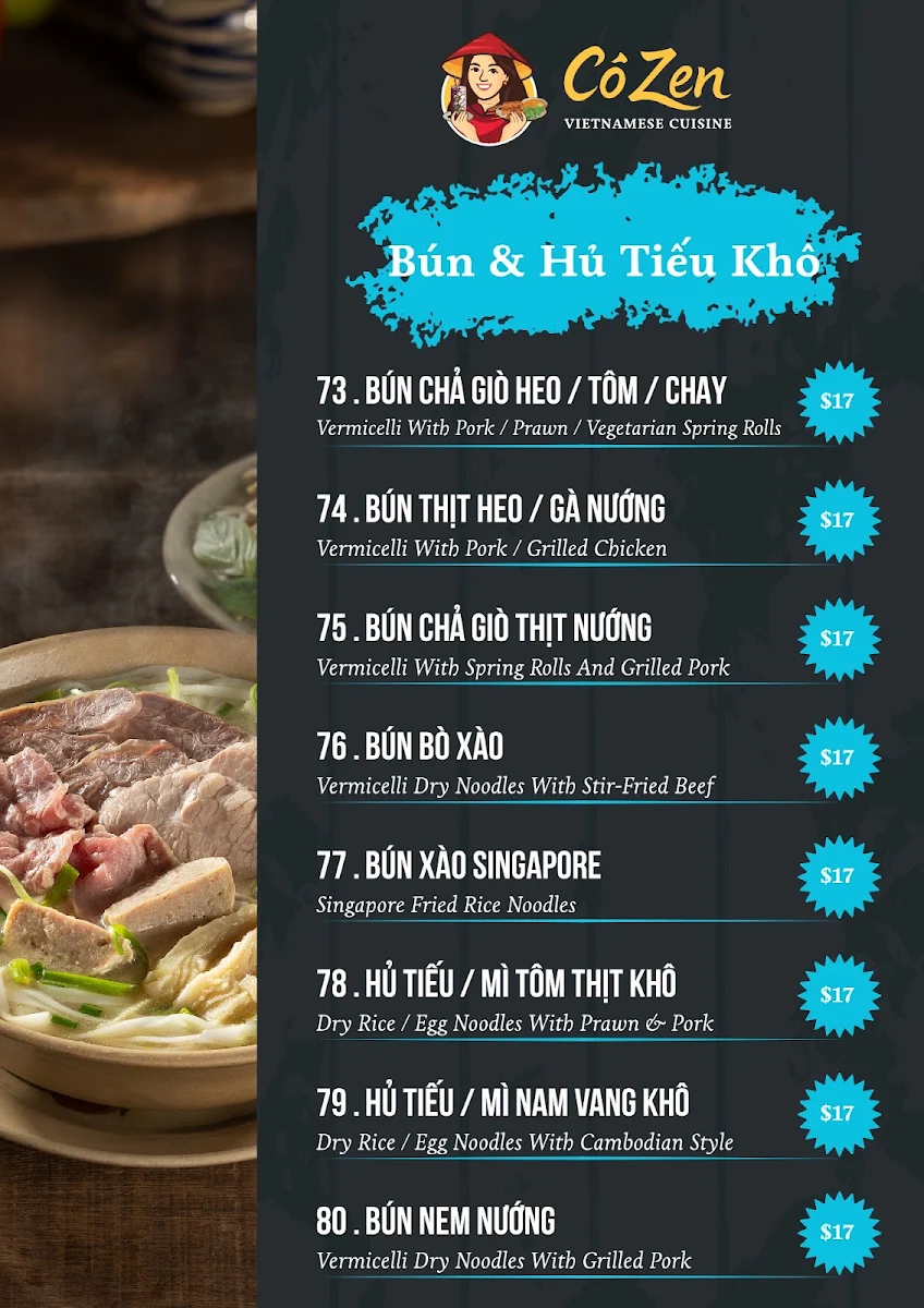 Menu, Co Zen Restaurant