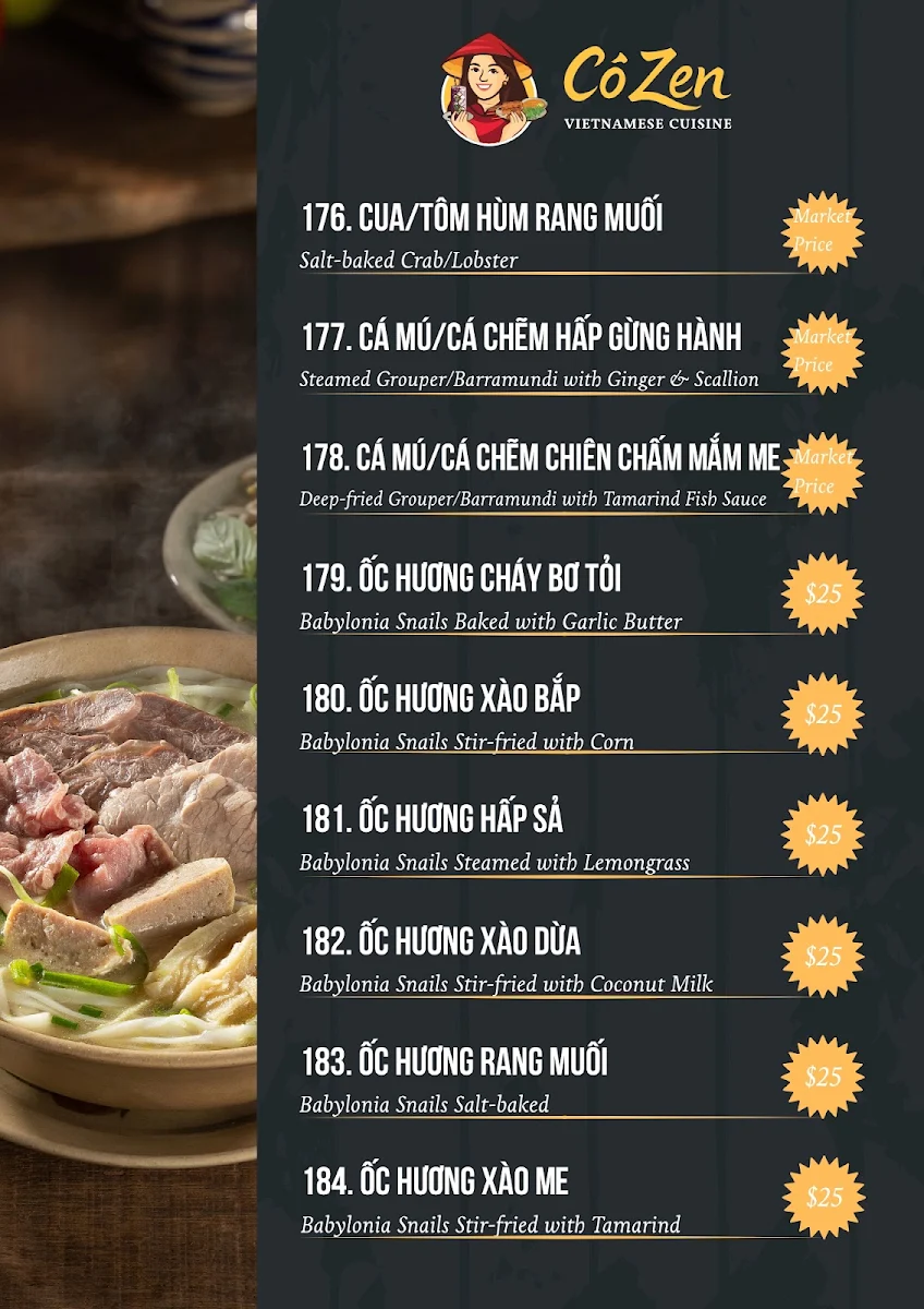 Menu, Co Zen Restaurant