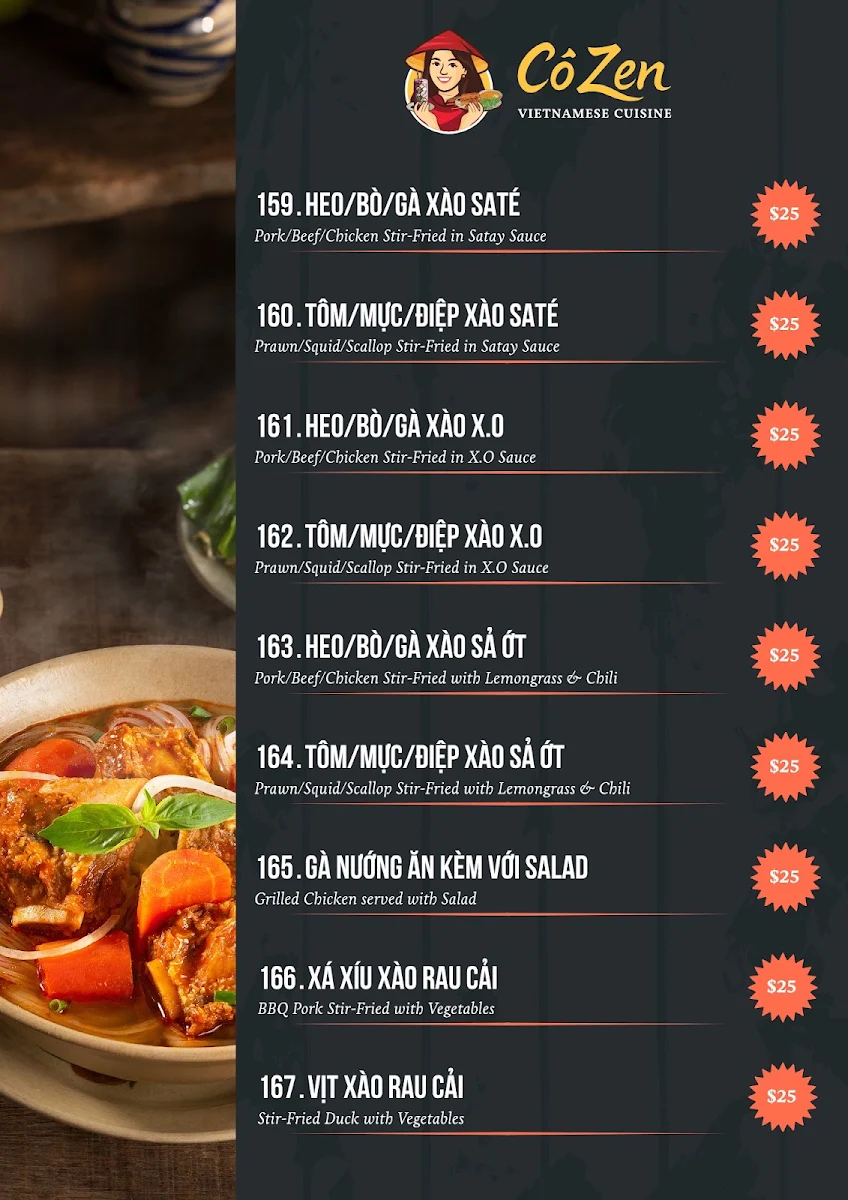 Menu, Co Zen Restaurant