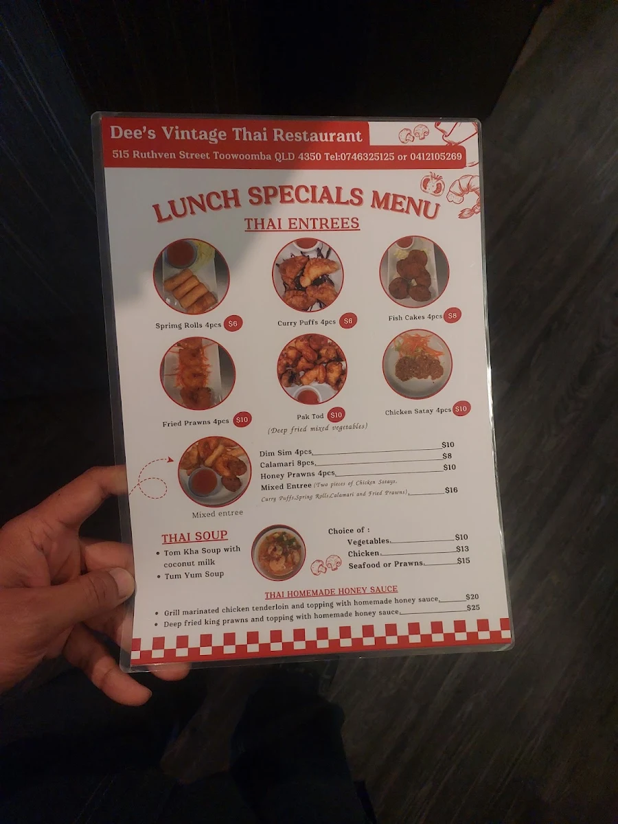 Menu, Dee's Vintage Thai Restaurant
