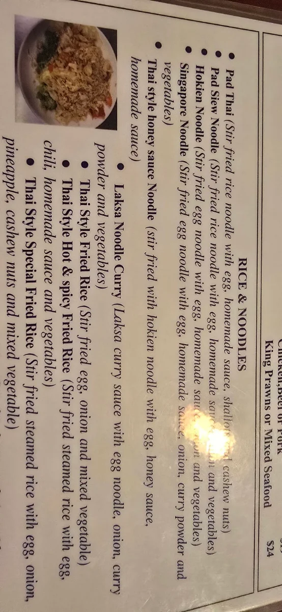 Menu, Dee's Vintage Thai Restaurant