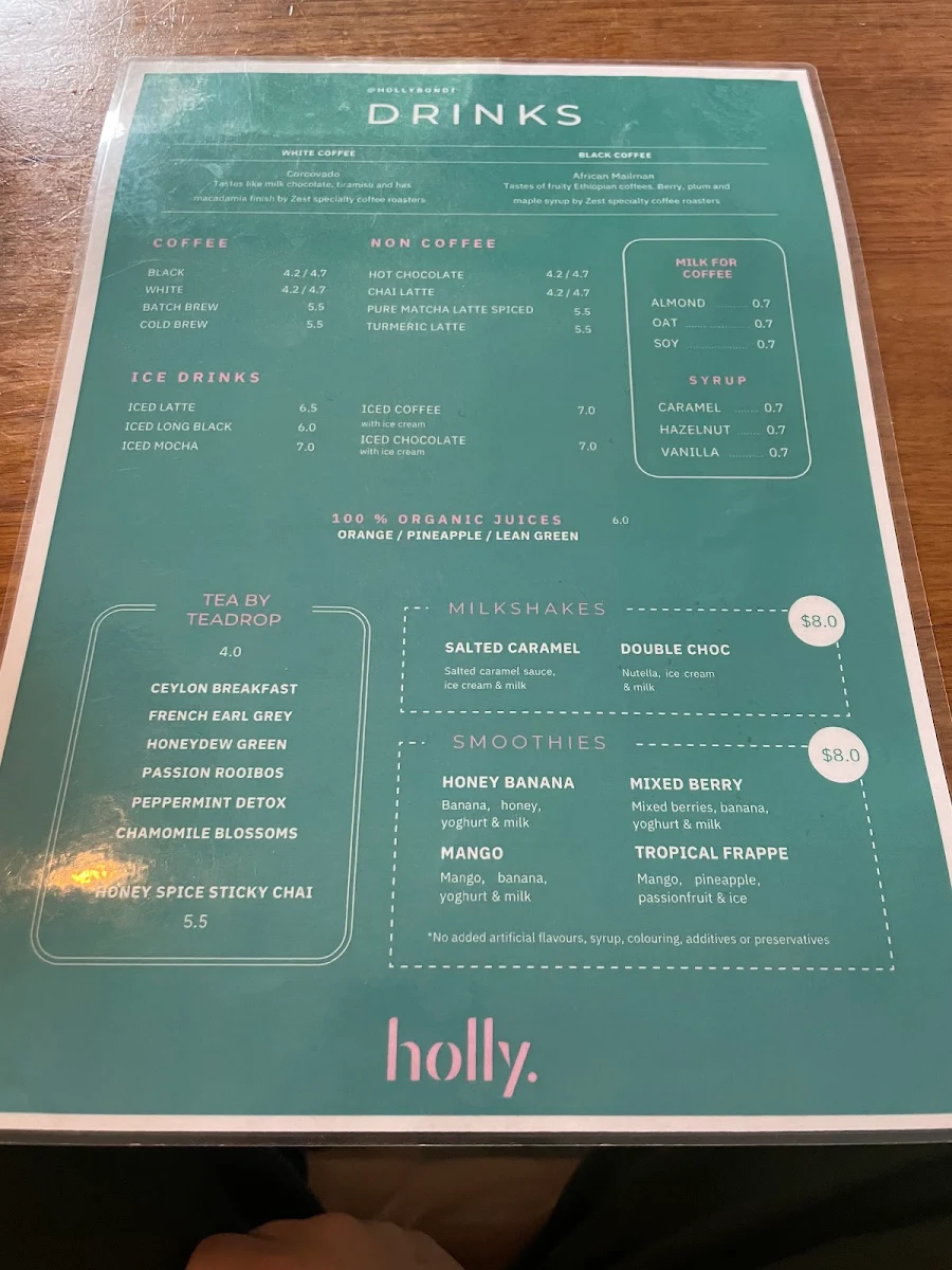 Menu, Holly Cafe