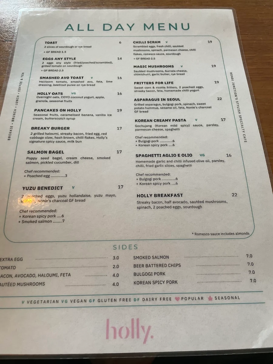 Menu, Holly Cafe
