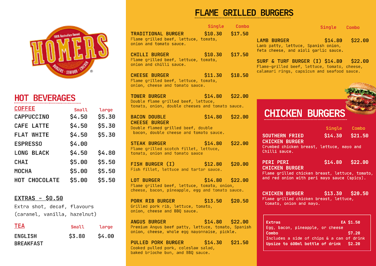 Menu, Homers Wetherill Park