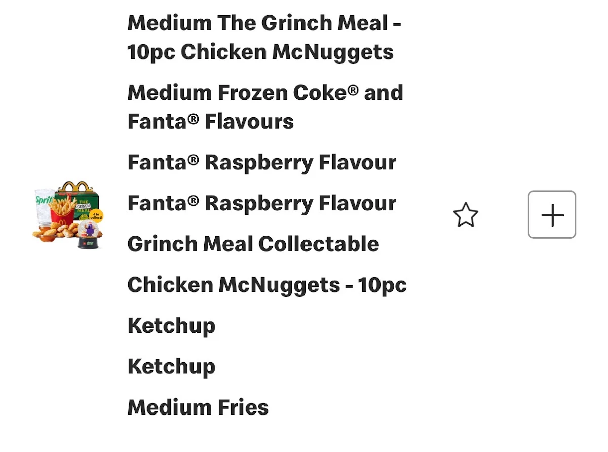 Menu, McDonald's Cheltenham