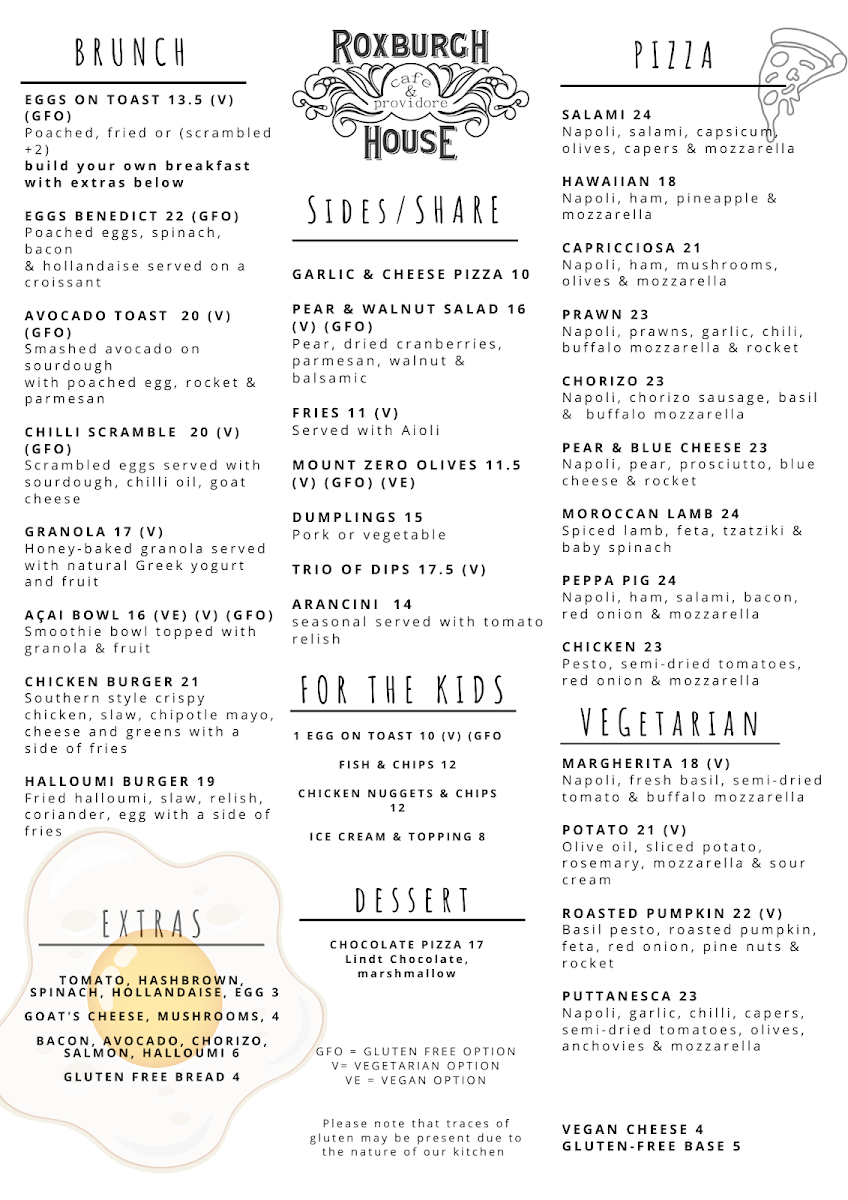 Menu, The Roxburgh