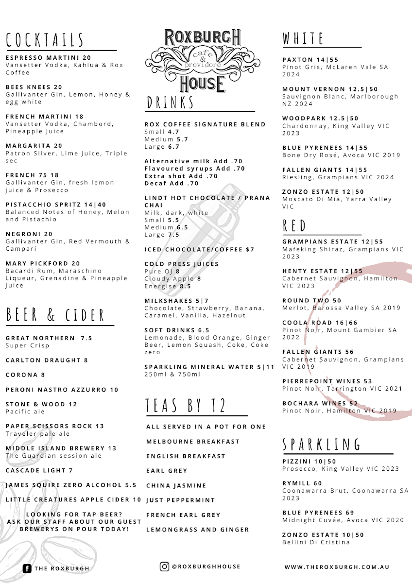 Menu, The Roxburgh