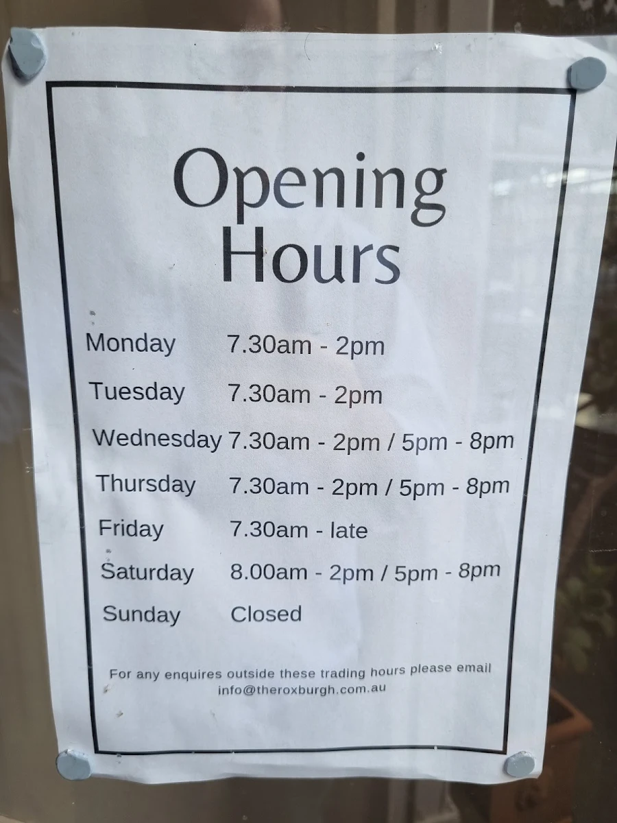 Menu, The Roxburgh