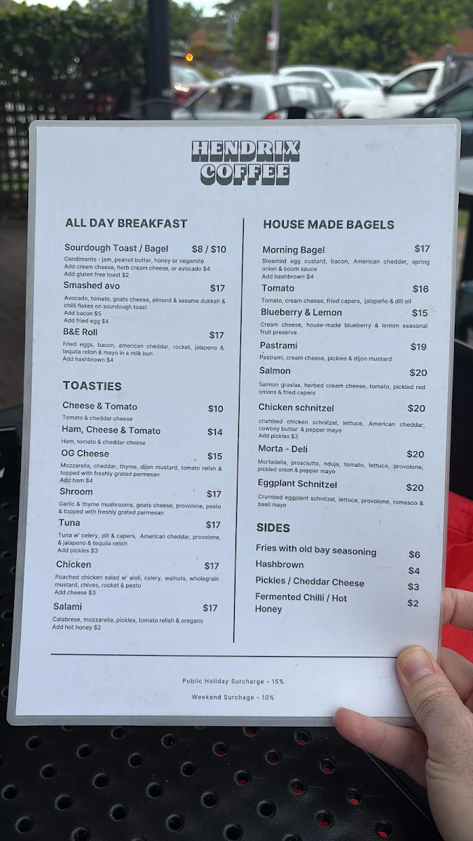 Menu, Hendrix Coffee Co