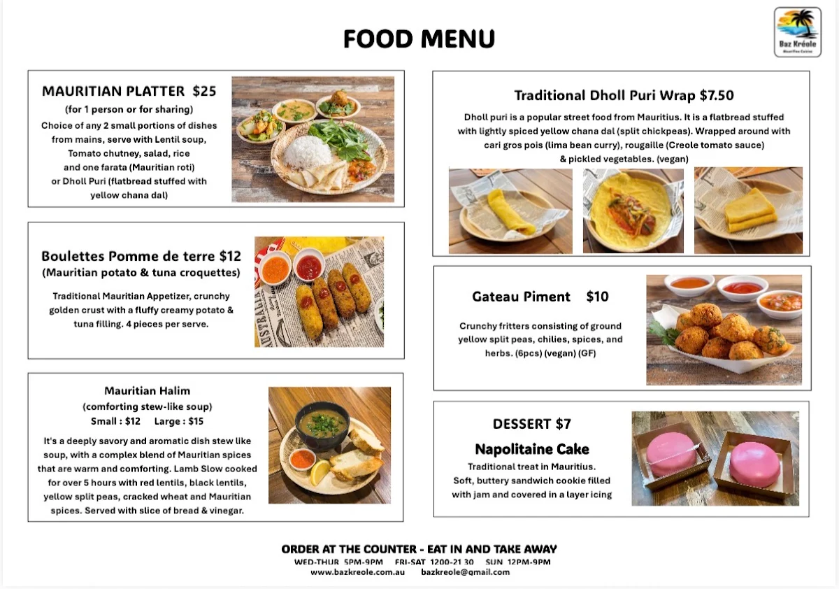 Menu, Baz Kreole