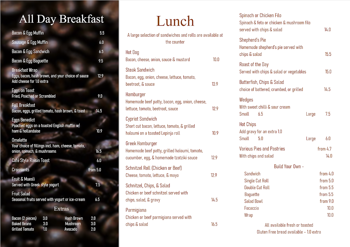 Menu, Sylvia’s Café
