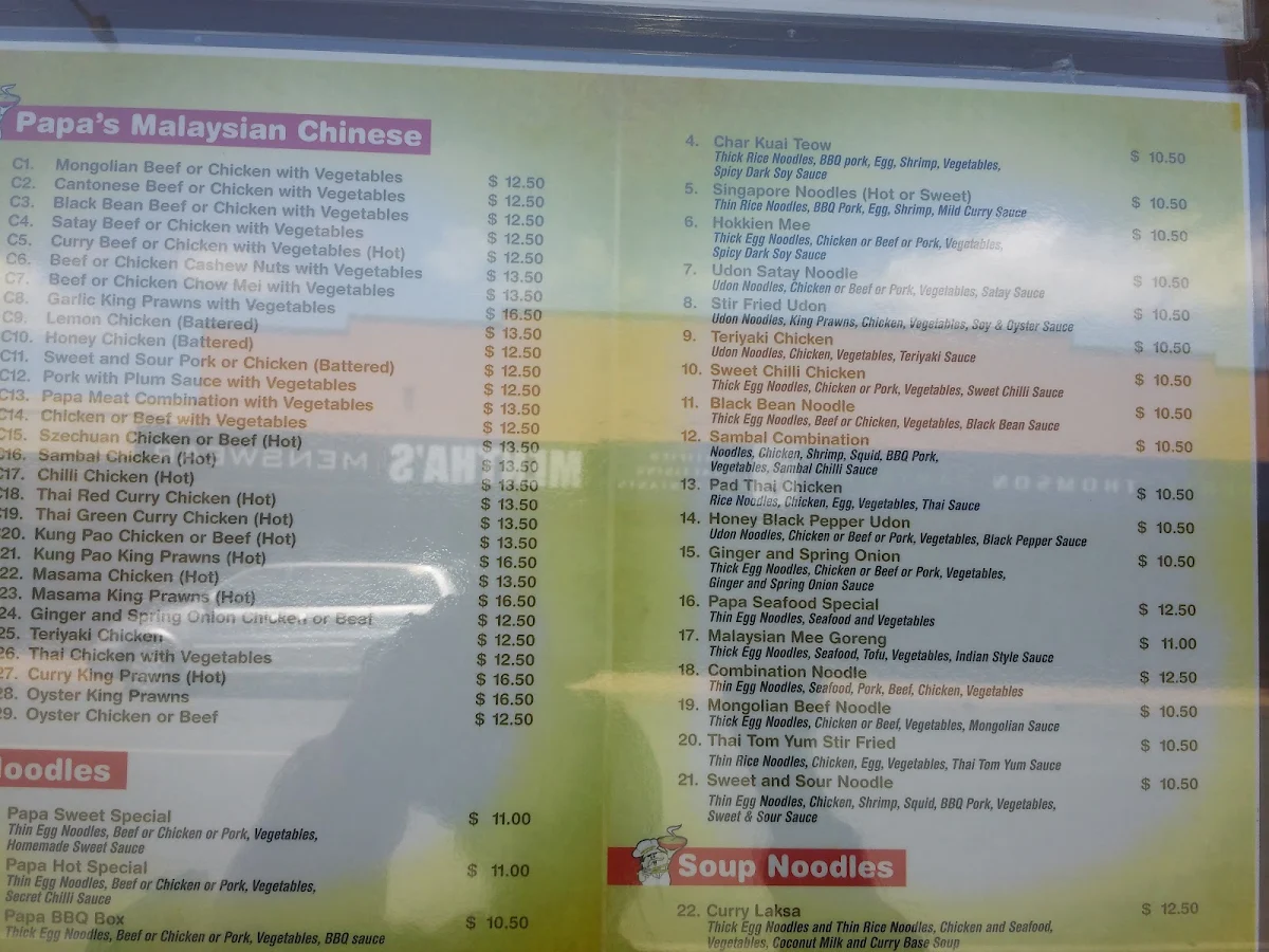 Menu, Papa's Rich Noodle