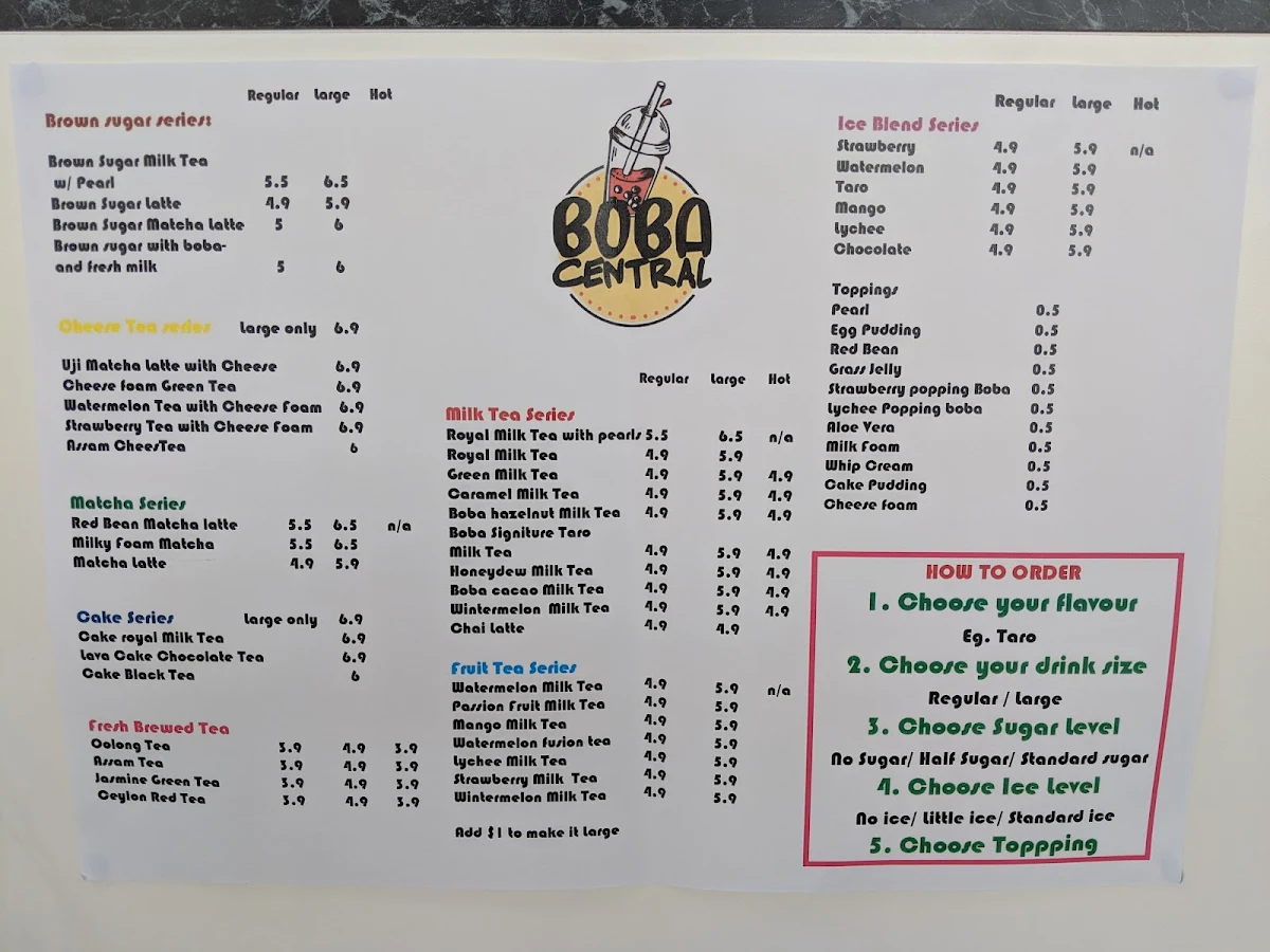 Menu, Boba Central