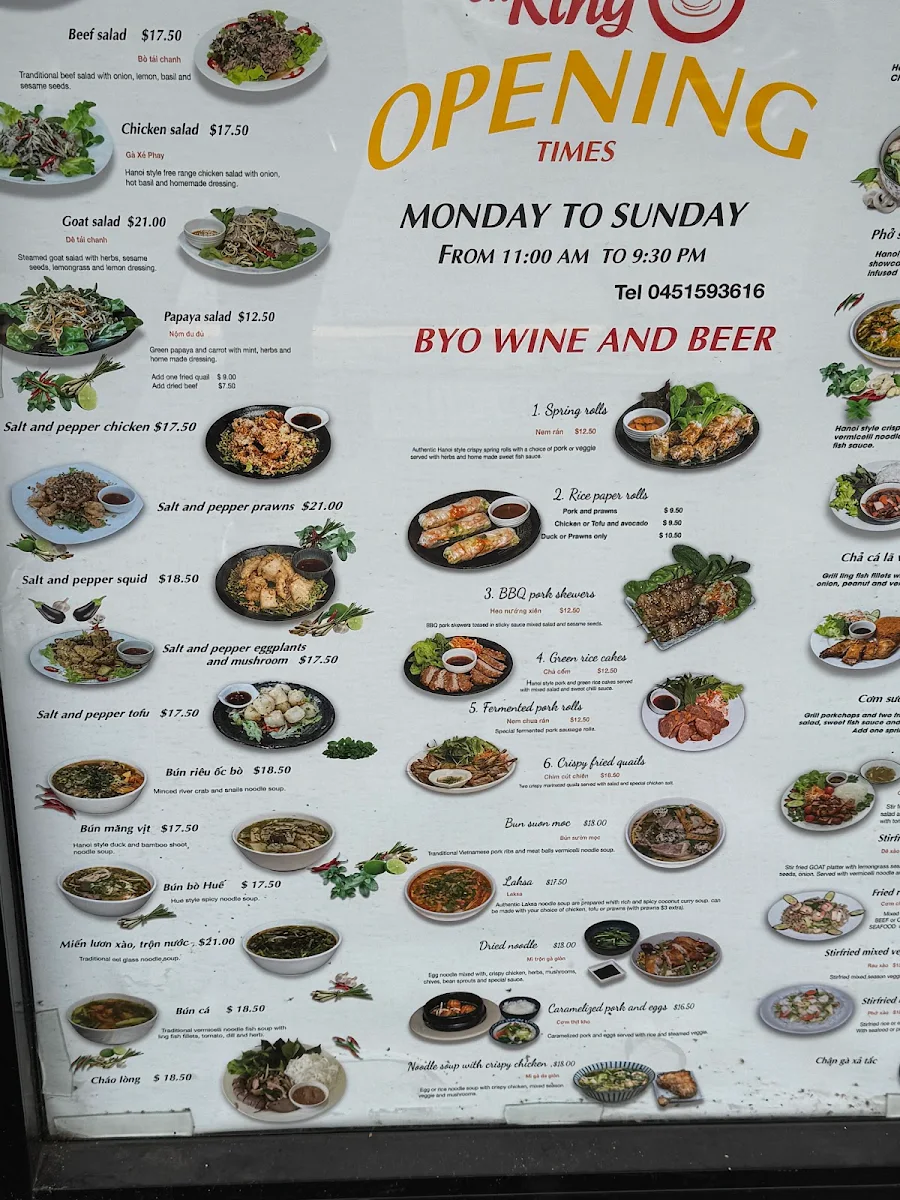 Menu, Hanoi on King Newtown