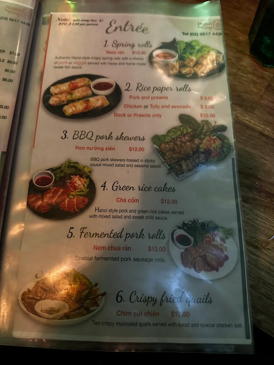 Menu, Hanoi on King Newtown