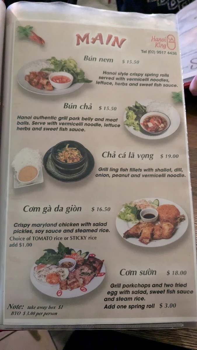 Menu, Hanoi on King Newtown