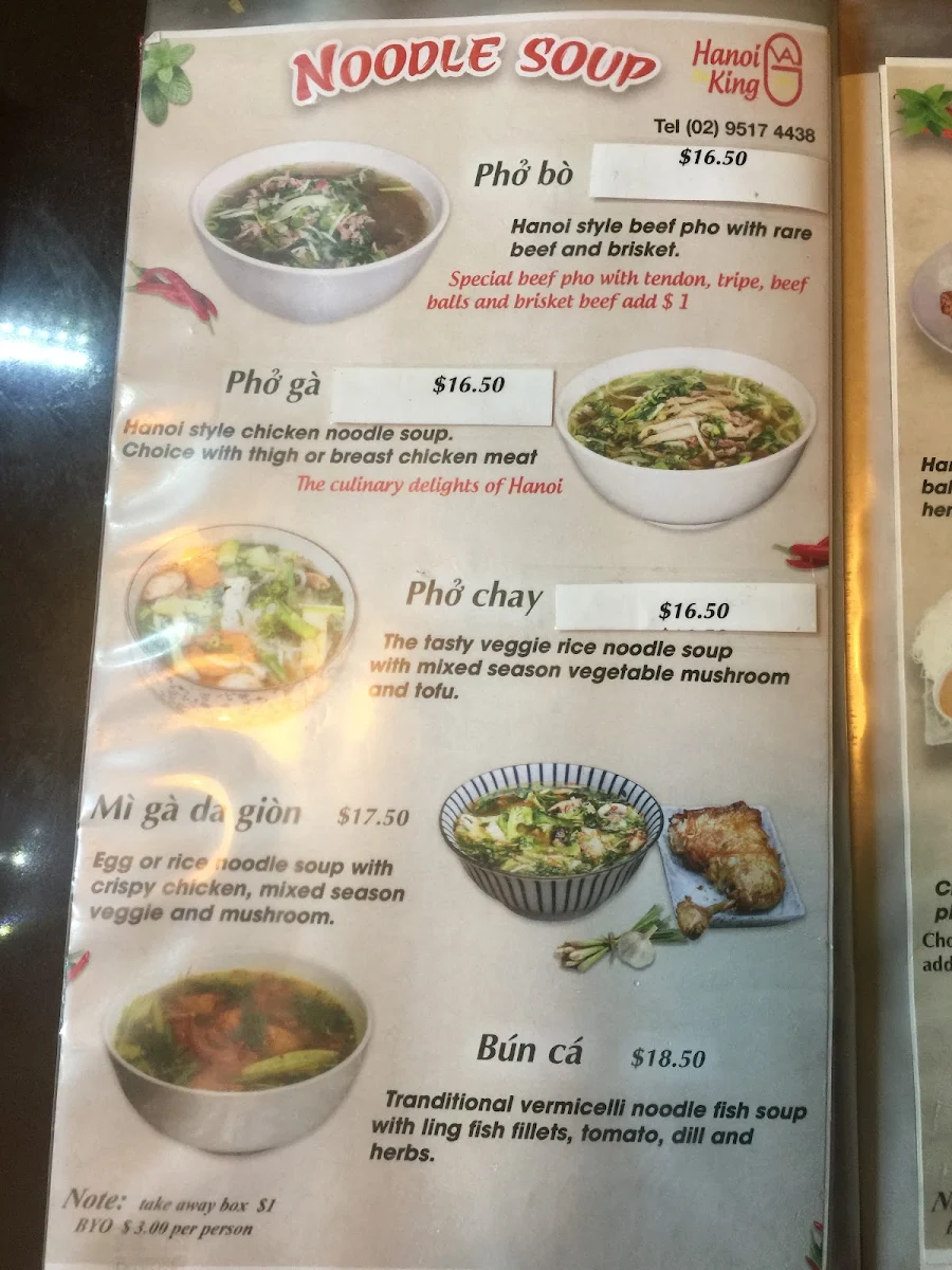 Menu, Hanoi on King Newtown