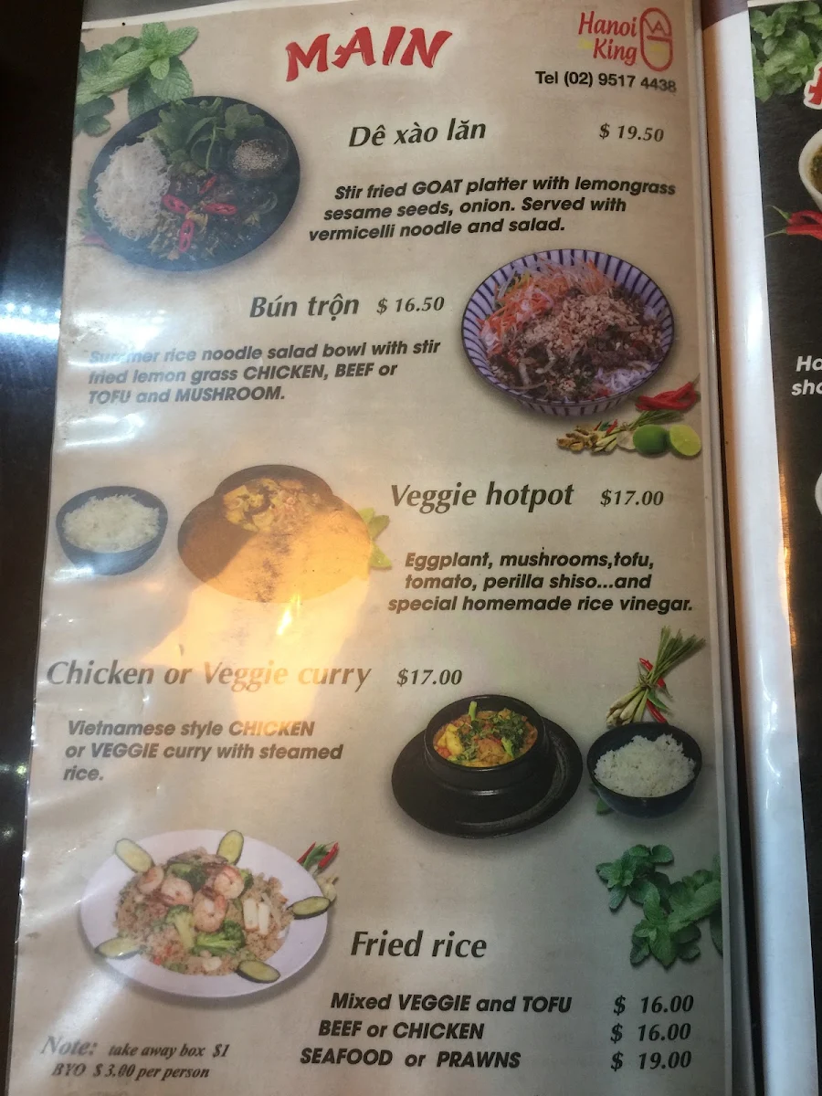Menu, Hanoi on King Newtown