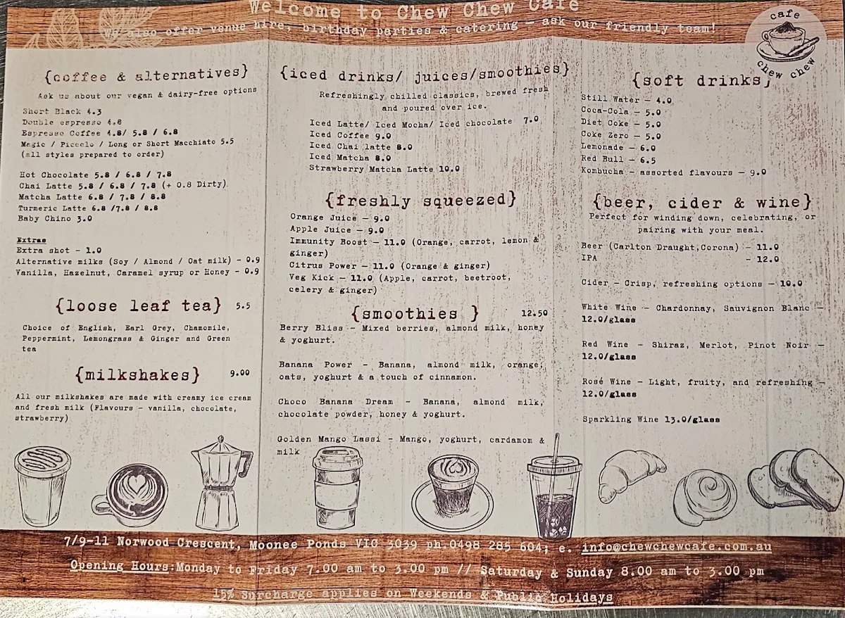 Menu, Chew Chew Cafe