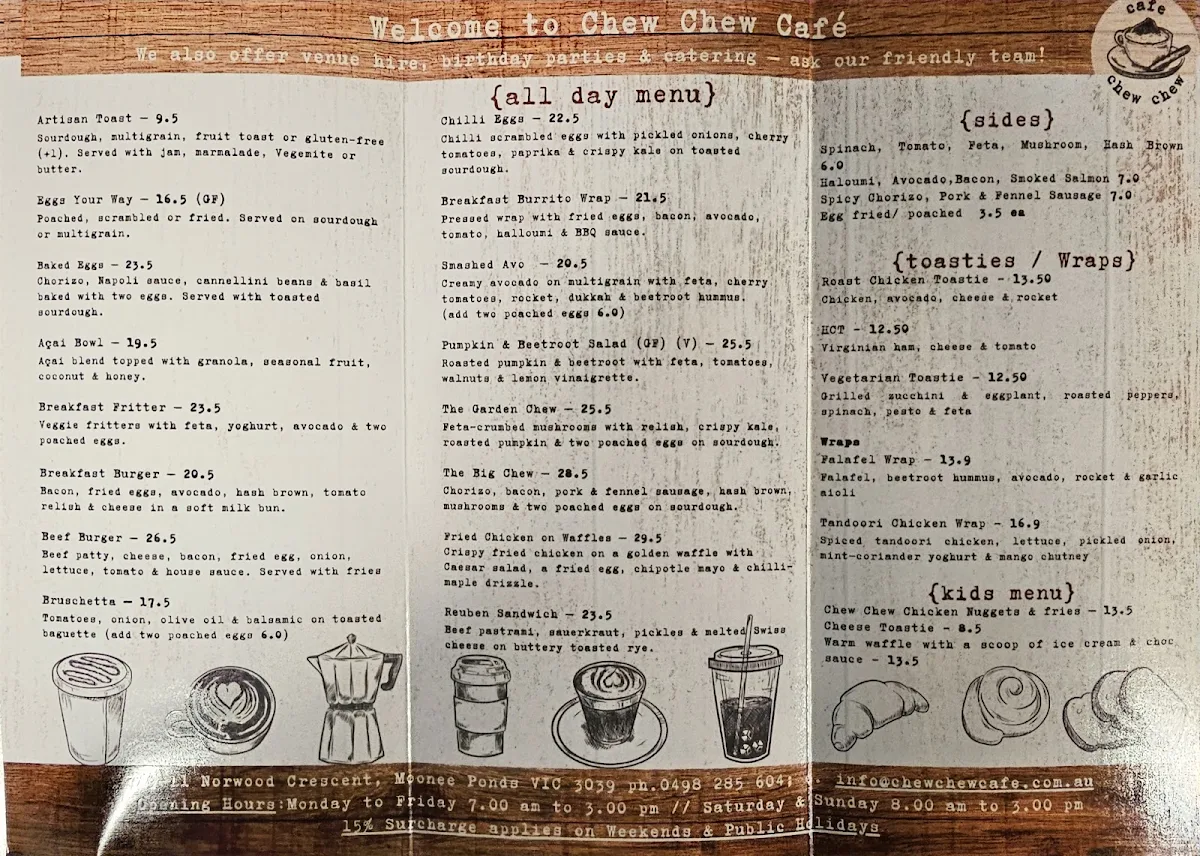 Menu, Chew Chew Cafe