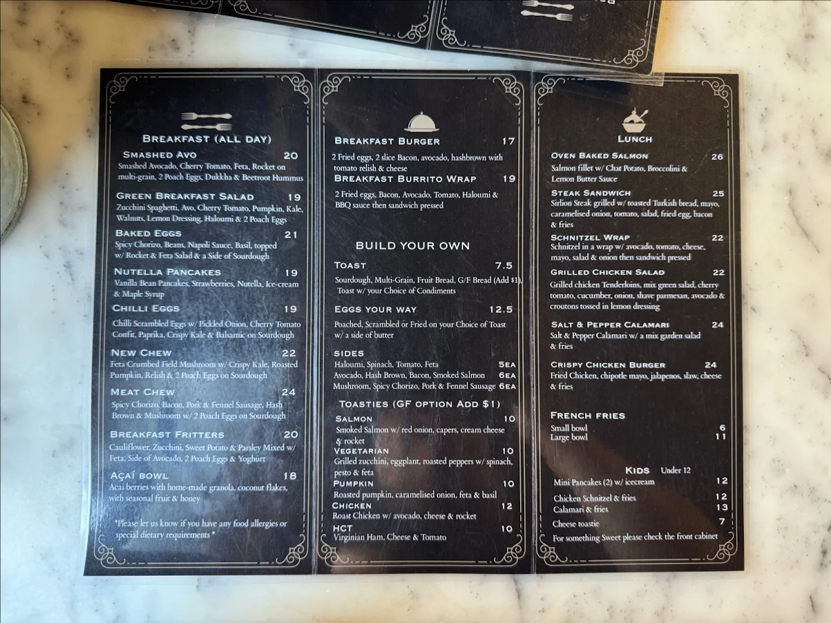 Menu, Chew Chew Cafe