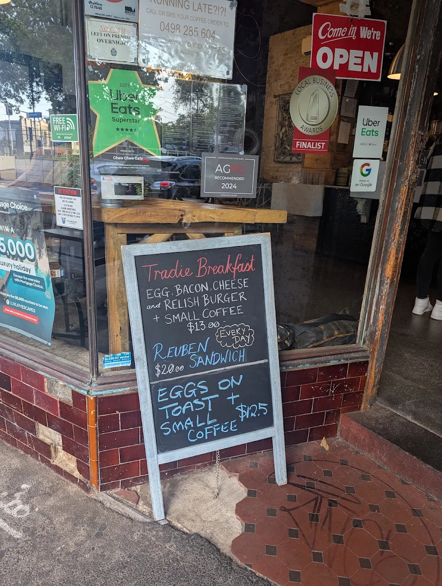 Menu, Chew Chew Cafe