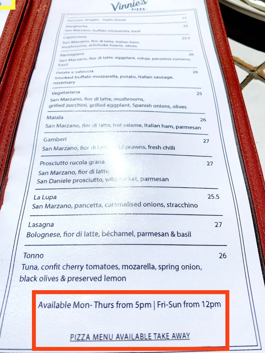 Menu, The Beresford