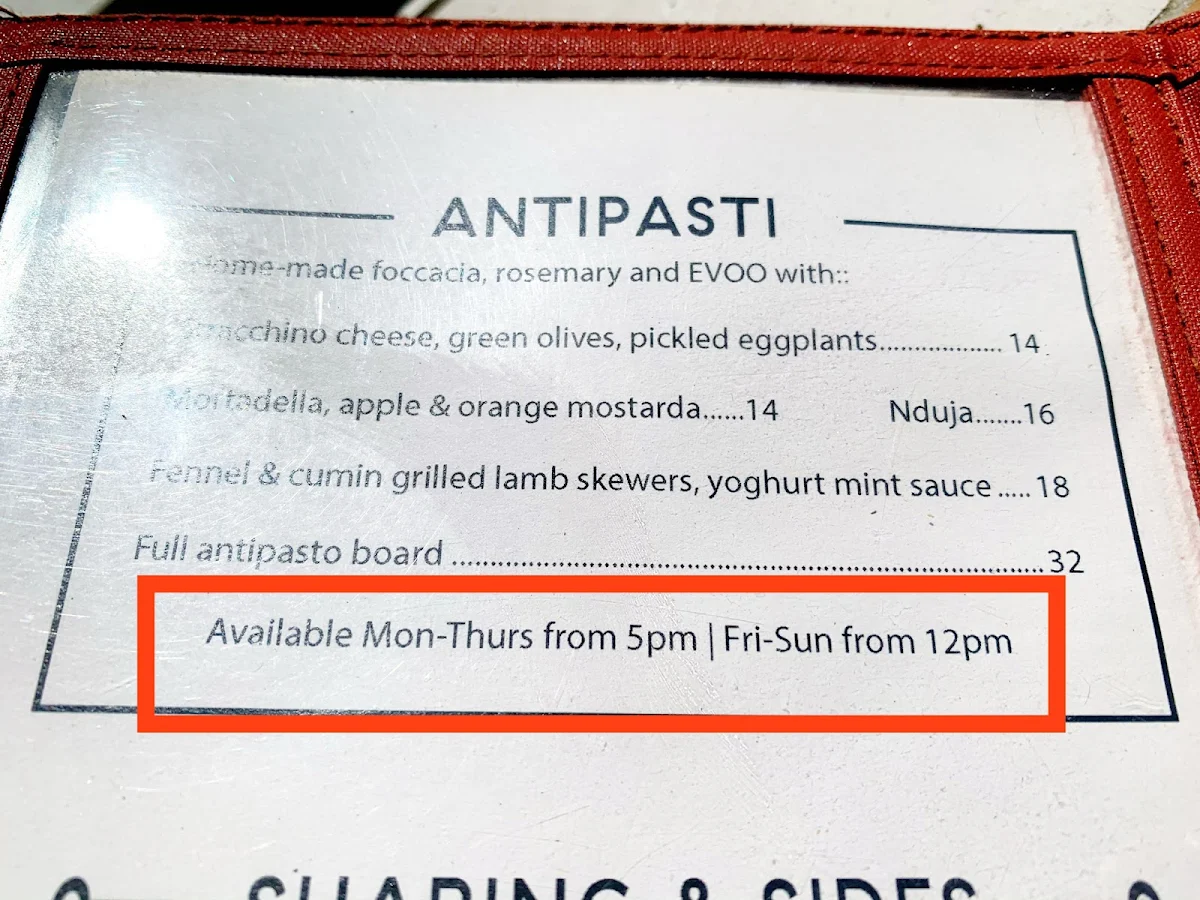 Menu, The Beresford