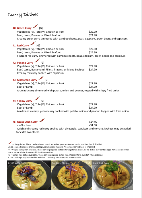 Menu, Thai Classic Restaurant