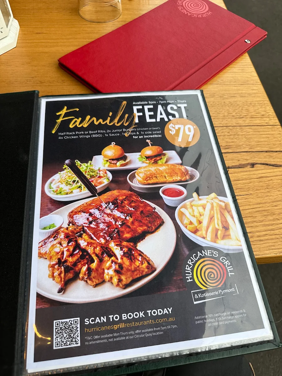 Menu, Hurricane's Grill & Rotisserie Pyrmont