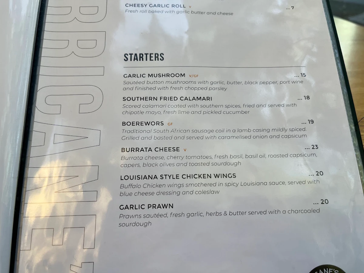 Menu, Hurricane's Grill & Rotisserie Pyrmont