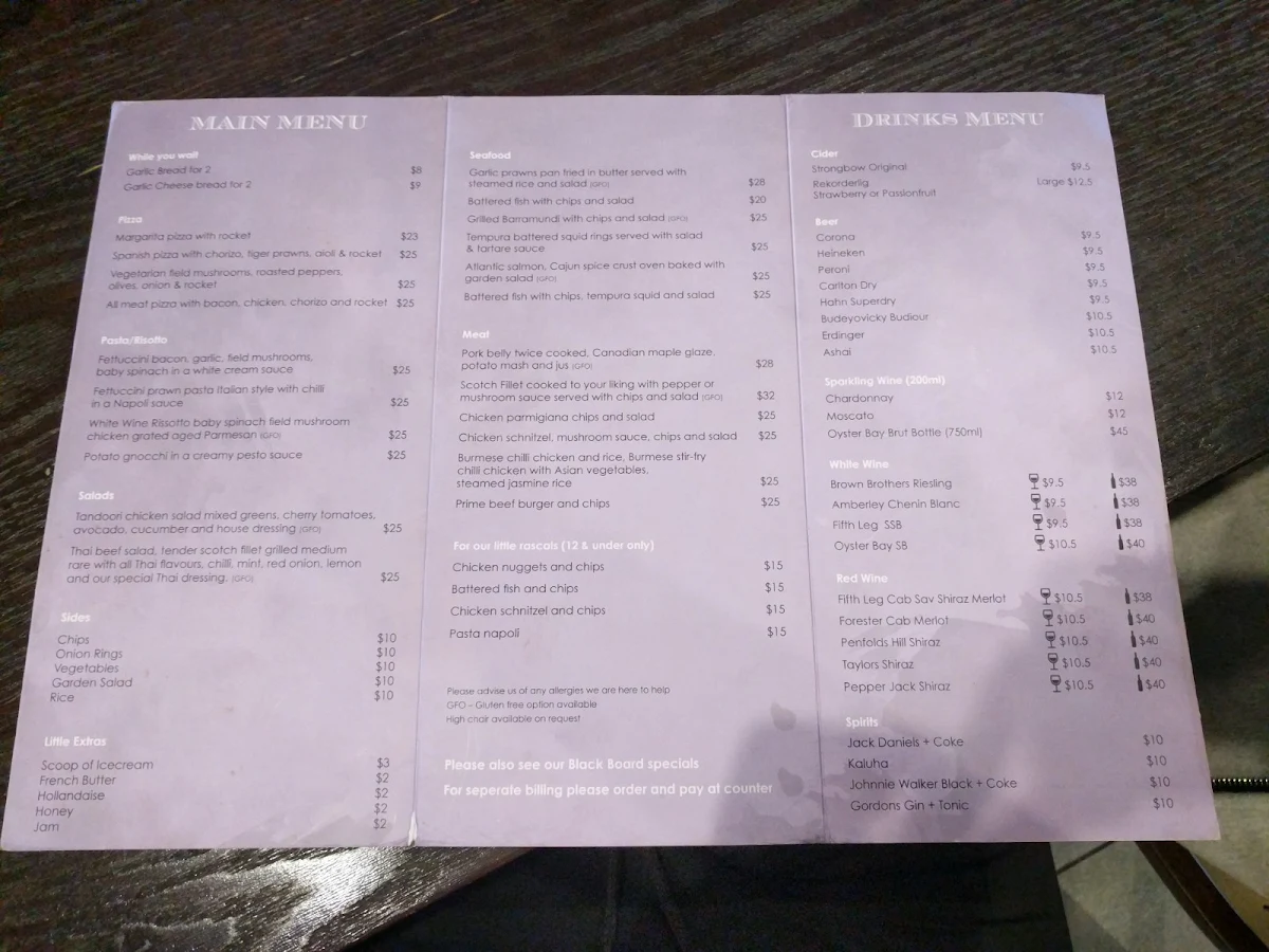Menu, Purple Goat Café
