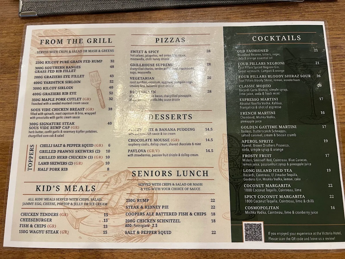 Menu, Victoria Hotel