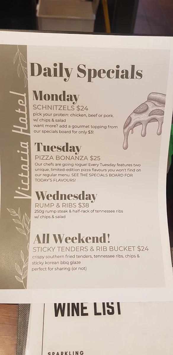 Menu, Victoria Hotel