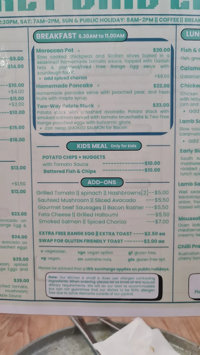 Menu, Early Bird Eatery & Specialty Coffee