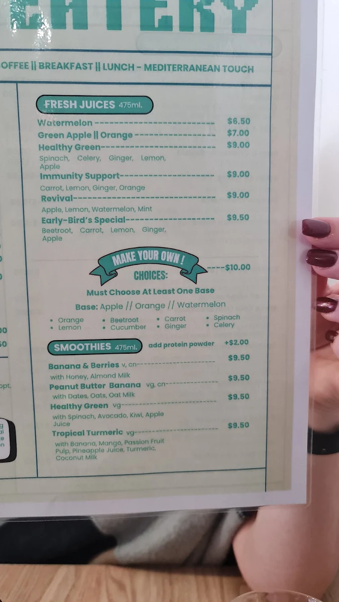 Menu, Early Bird Eatery & Specialty Coffee