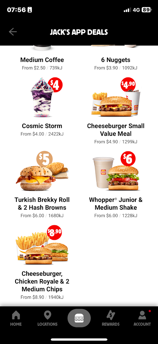 Menu, Hungry Jack's Burgers 505 George Street