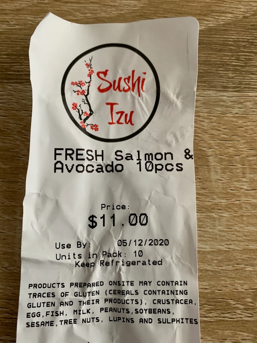 Menu, Sushi Izu