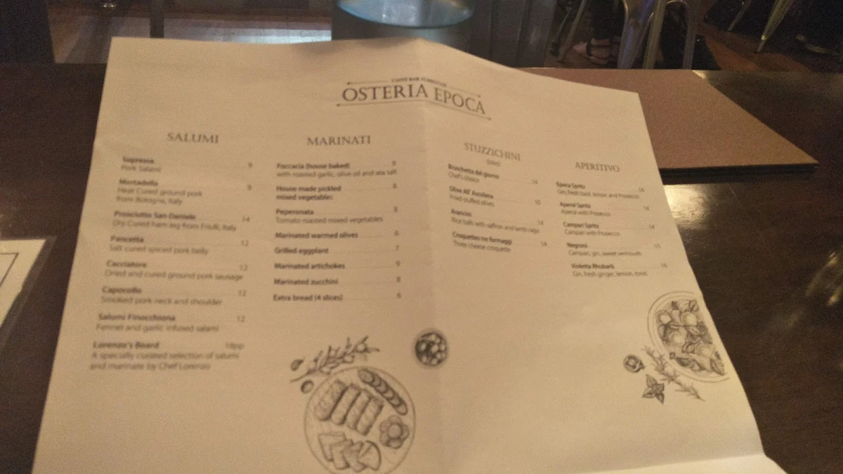 Menu, Osteria Epoca