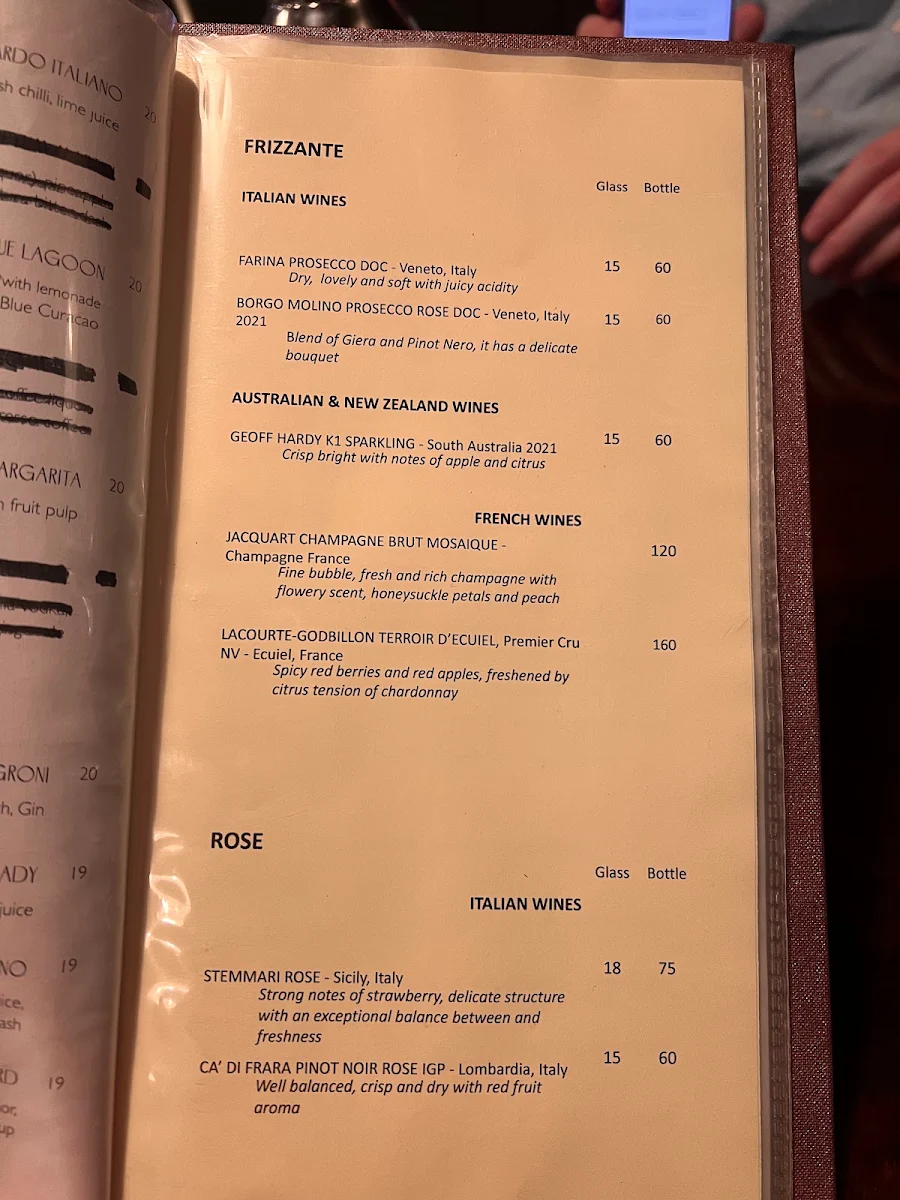Menu, Osteria Epoca